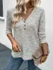 V Neck Button Decor Long Sleeves Textured Blouse sold by Allegra K