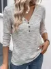 V Neck Button Decor Long Sleeves Textured Blouse sold by Allegra K