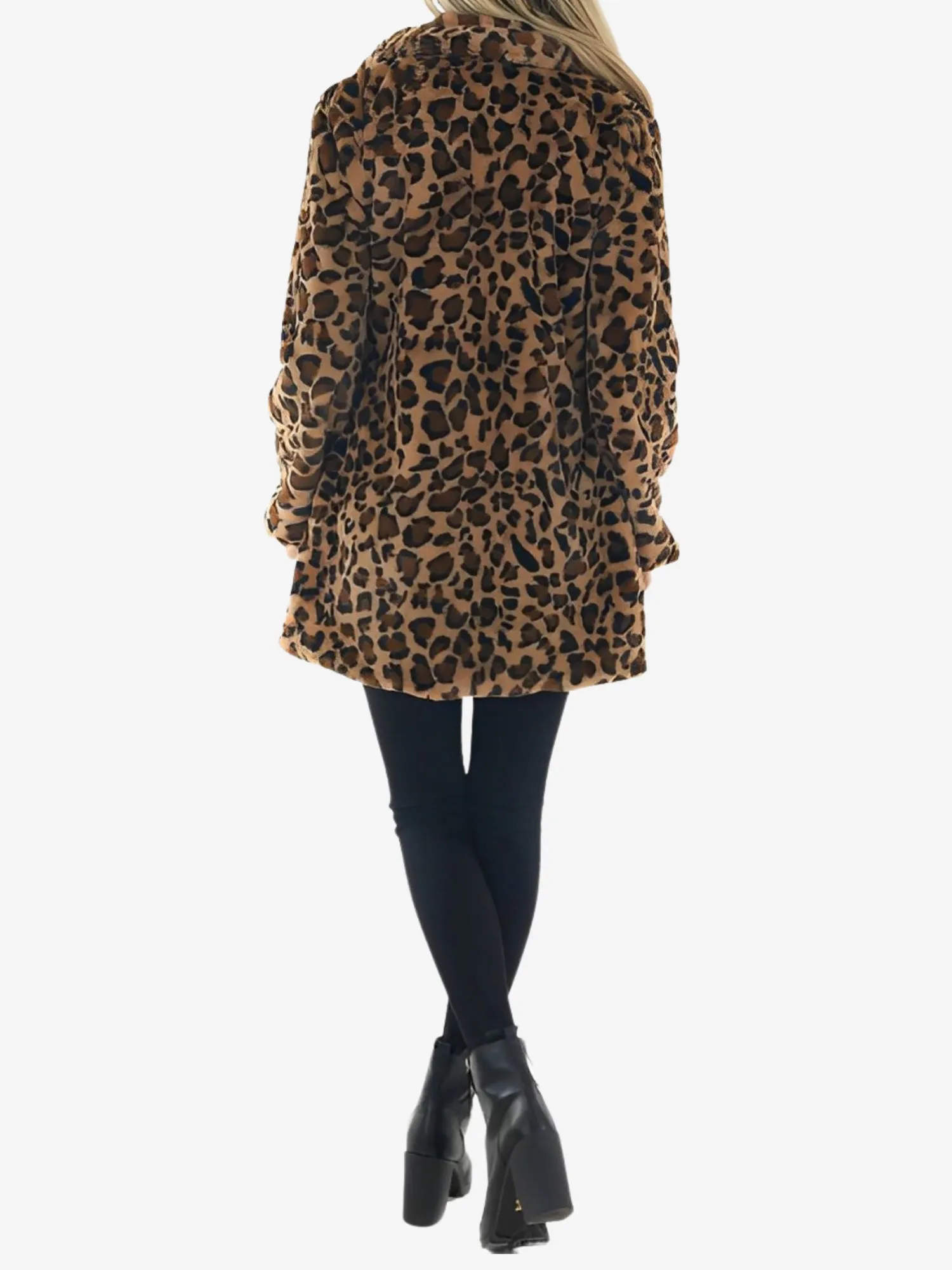 Long Sleeves Leopard Pocketed Loose Faux Fur Coat sold by Allegra K product image thumbnail 4