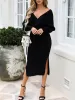 Lace-Up Long Sleeves Backless Slit Midi Sweater Dress sold by Allegra K