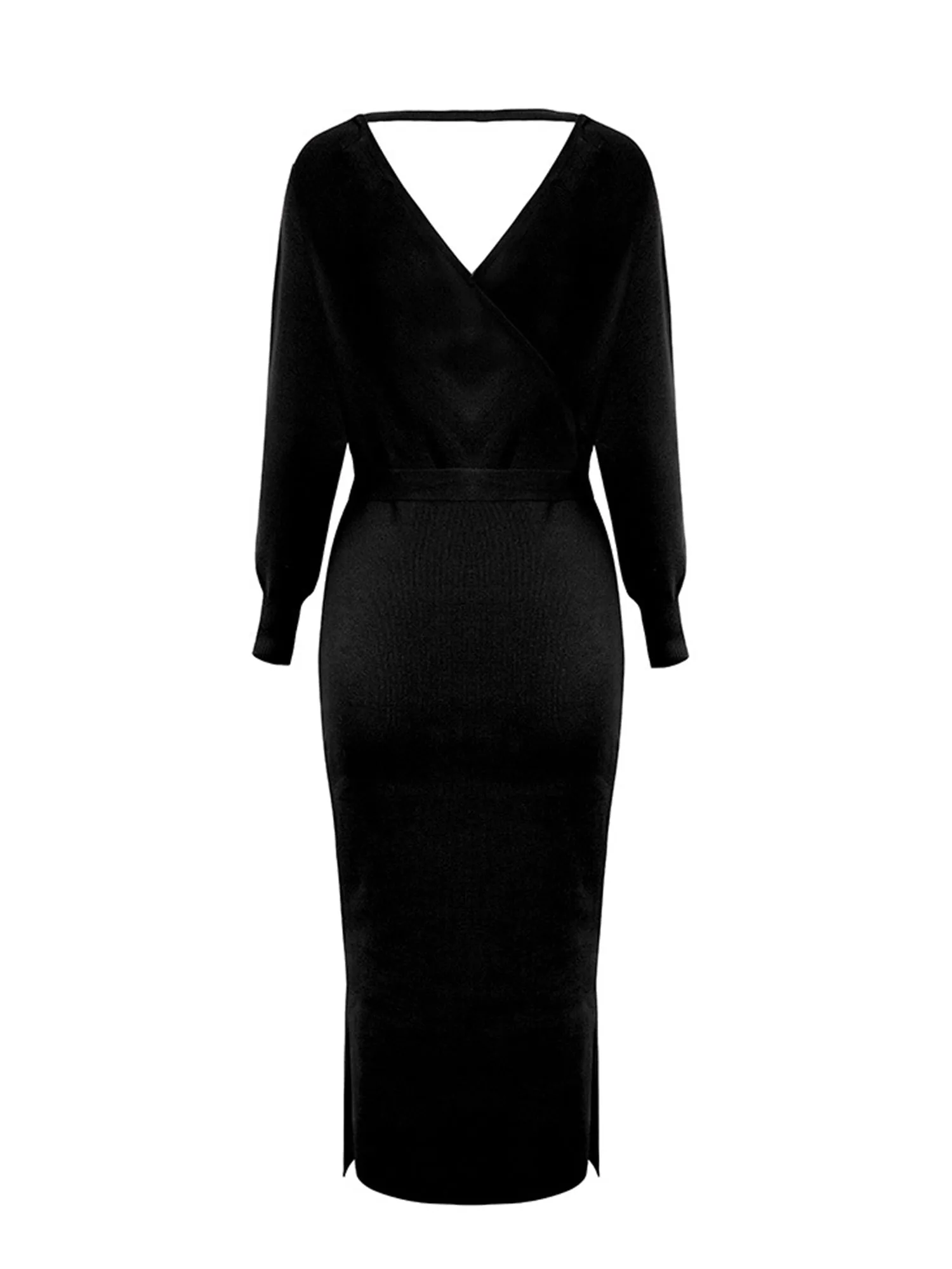 Lace-Up Long Sleeves Backless Slit Midi Sweater Dress sold by Allegra K product image thumbnail 5