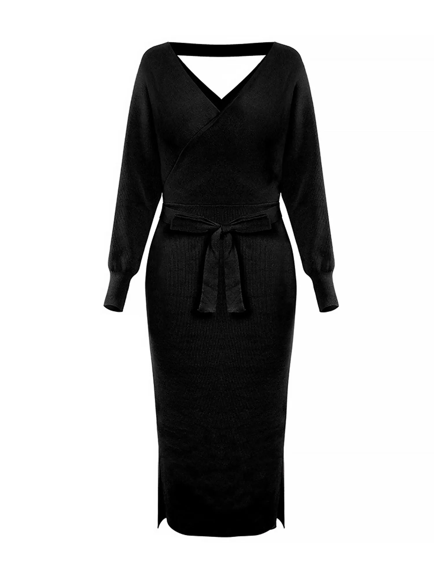 Lace-Up Long Sleeves Backless Slit Midi Sweater Dress sold by Allegra K product image thumbnail 4