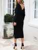Lace-Up Long Sleeves Backless Slit Midi Sweater Dress sold by Allegra K