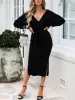 Lace-Up Long Sleeves Backless Slit Midi Sweater Dress sold by Allegra K