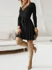 V Neck Pleated Knitted Long Sleeves Mini Sweater Dress sold by Allegra K