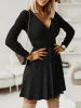 V Neck Pleated Knitted Long Sleeves Mini Sweater Dress sold by Allegra K