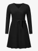 V Neck Pleated Knitted Long Sleeves Mini Sweater Dress sold by Allegra K