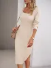Solid Color Ribbed Knit Bodycon Midi Slit Sweater Dress sold by Allegra K