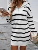 Striped Long Sleeves Zipper Mini Sweater Dress sold by Allegra K