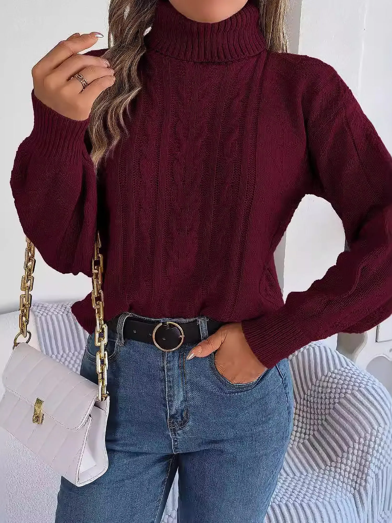 Turtle Neck Twist Knit Long Sleeve Pullover Sweater sold by Allegra K product image thumbnail 5