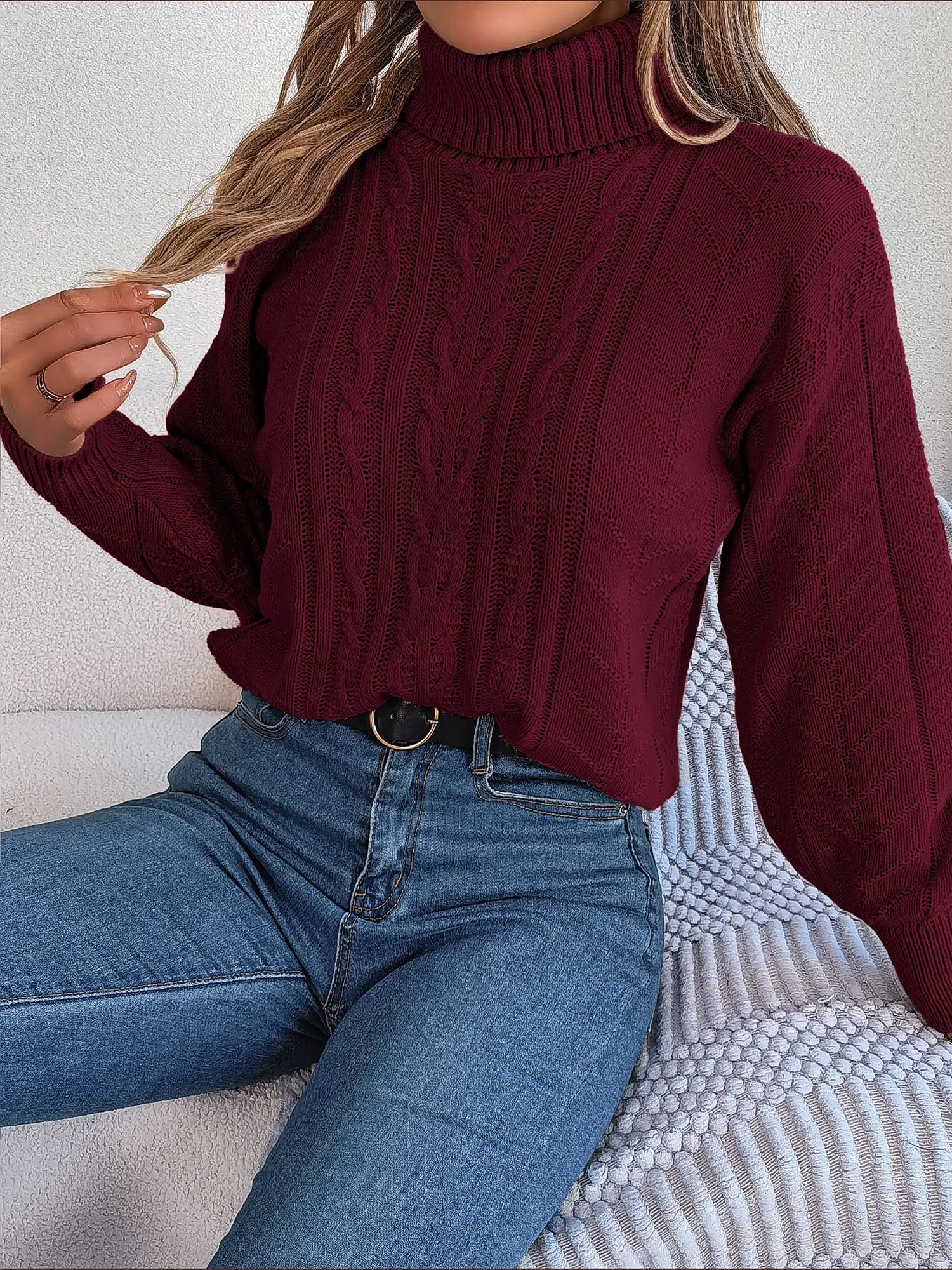 Turtle Neck Twist Knit Long Sleeve Pullover Sweater sold by Allegra K product image thumbnail 4