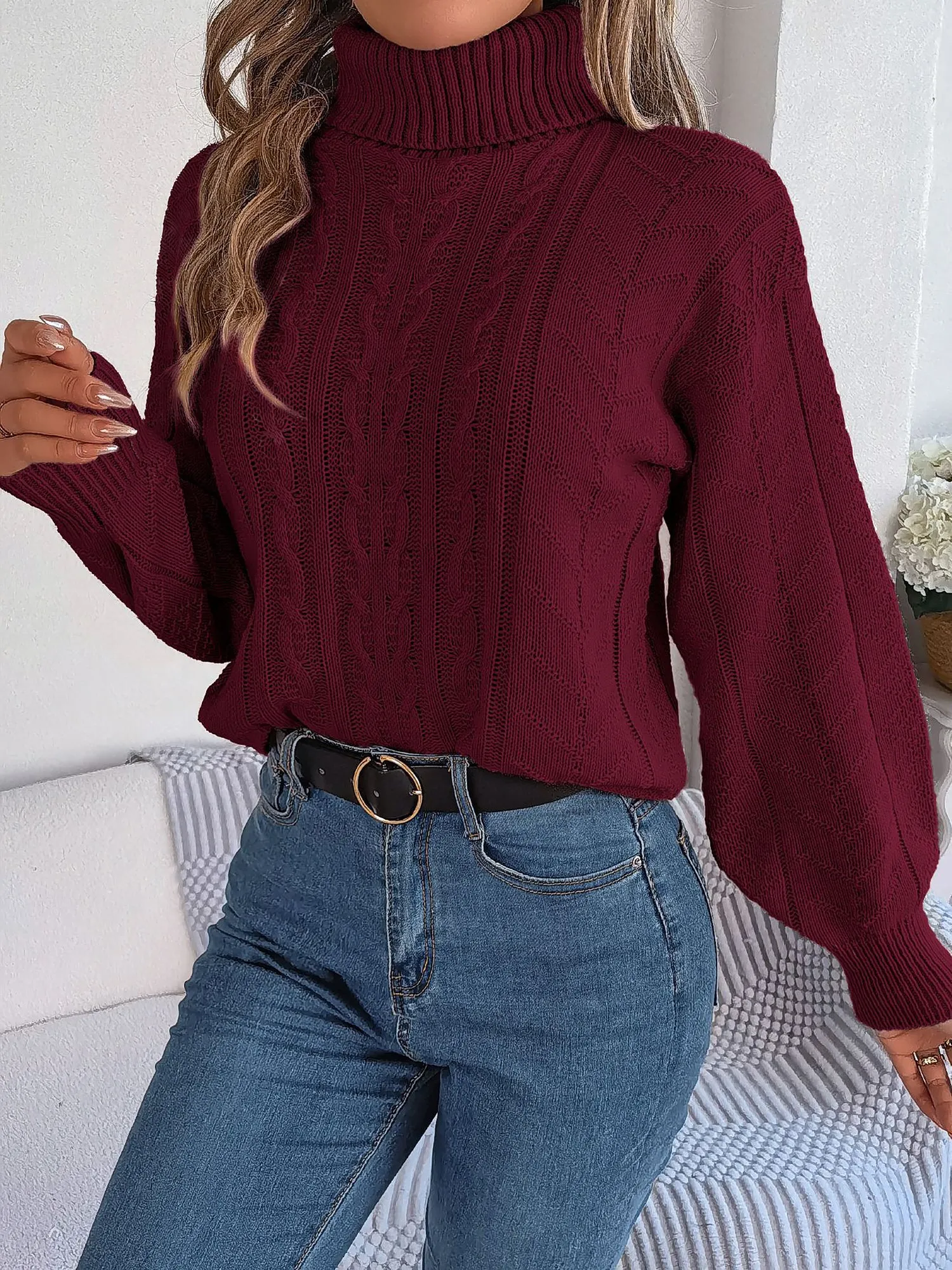 Turtle Neck Twist Knit Long Sleeve Pullover Sweater sold by Allegra K product image thumbnail 3