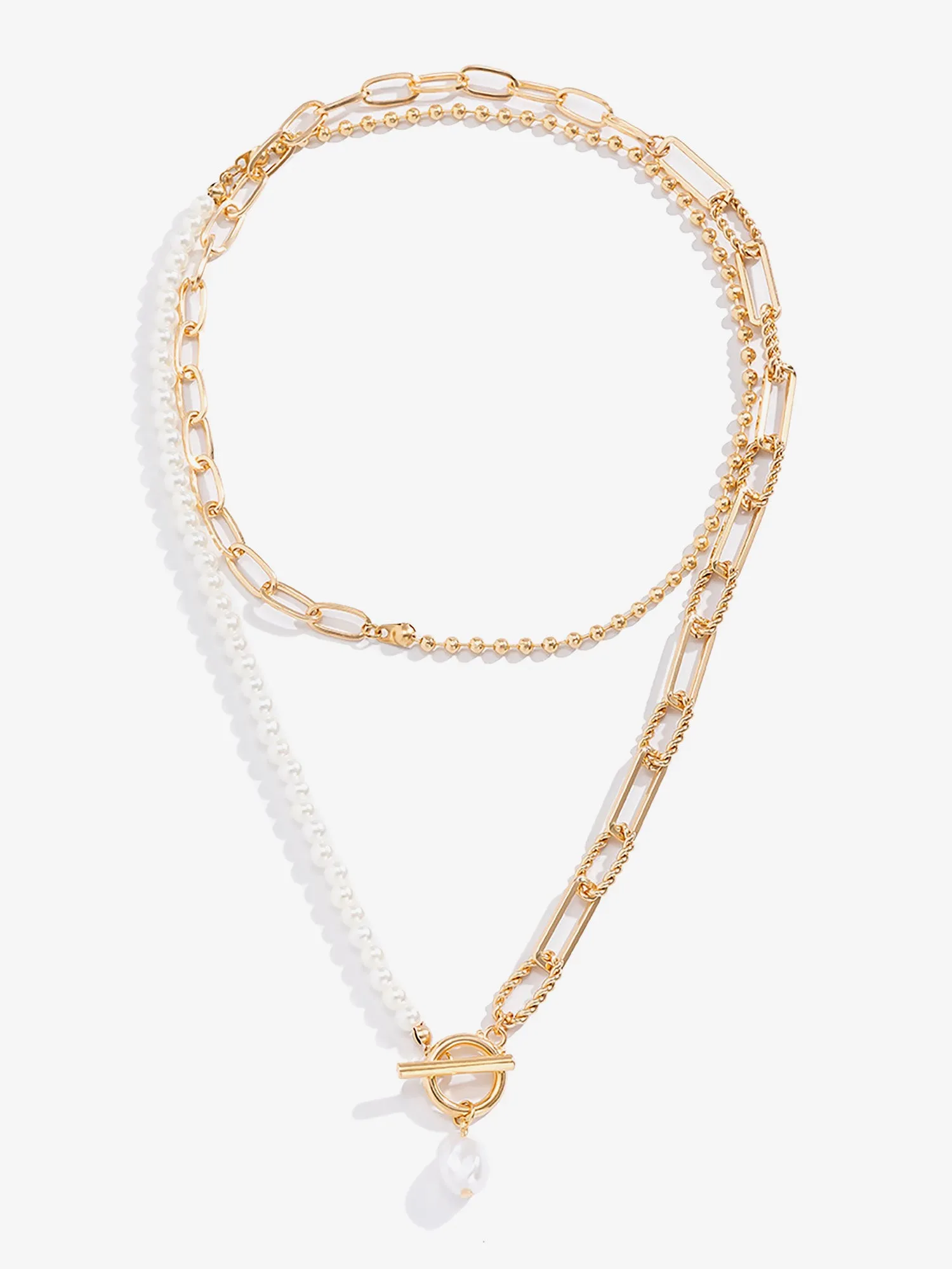 Trendy Layered Long Round Bead Chain Stacking Faux Adjustable Pearl Buckle Necklace sold by Allegra K product image thumbnail 3