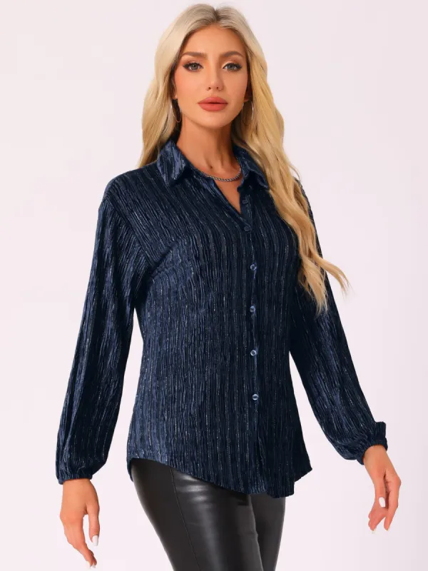 Velvet Long Sleeve Striped Sheer Button Down Shirt sold by Allegra K
