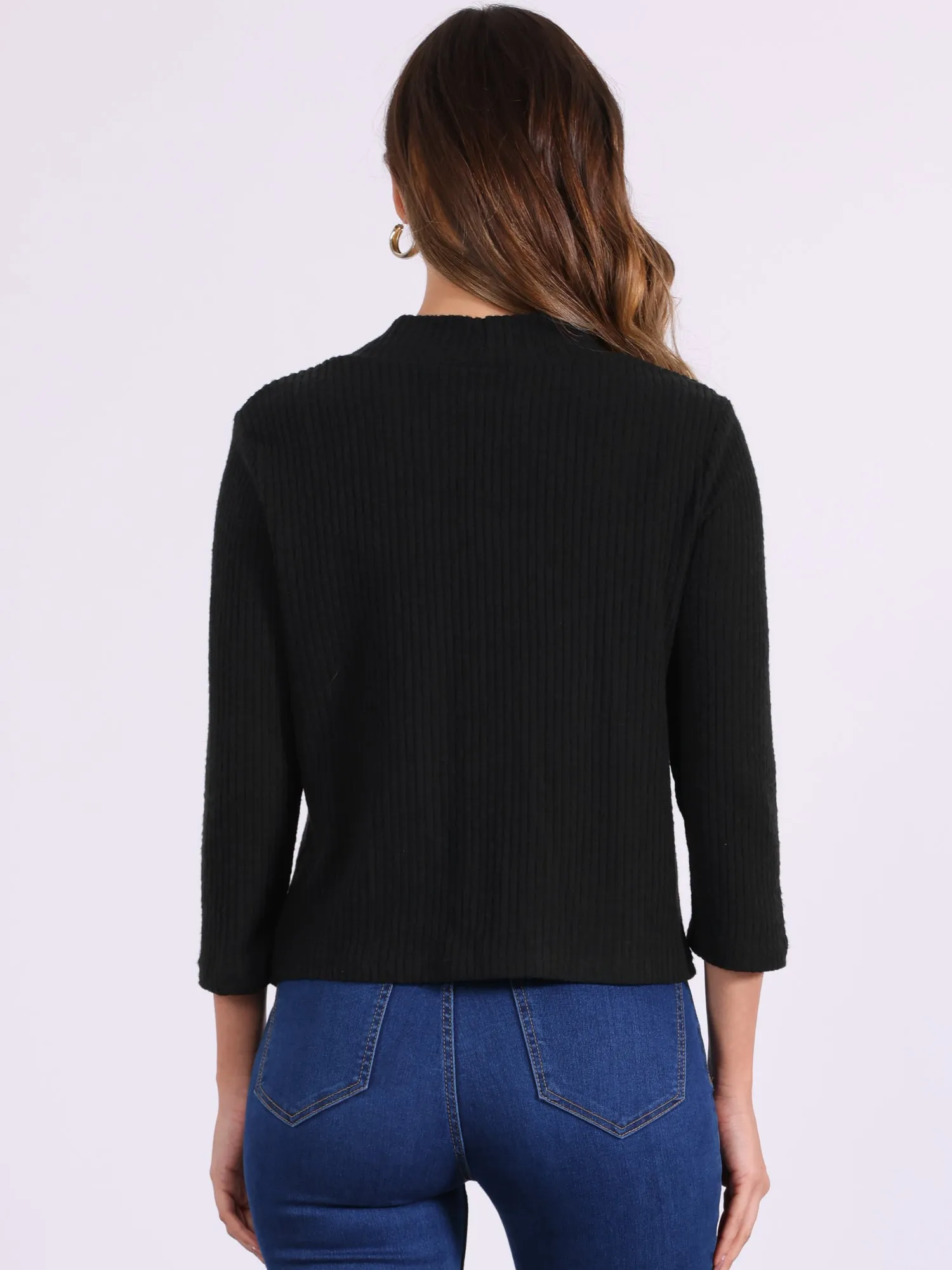 Open Front 3/4 Sleeves Knit Casual Cropped Cardigan sold by Allegra K product image thumbnail 3