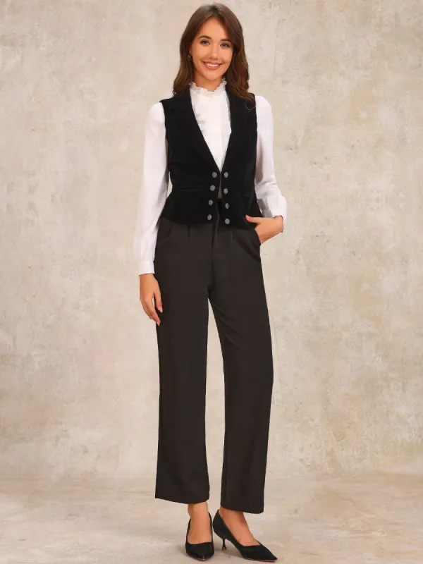 Velvet Sleeveless Button Down Wasitcoat Vest sold by Allegra K