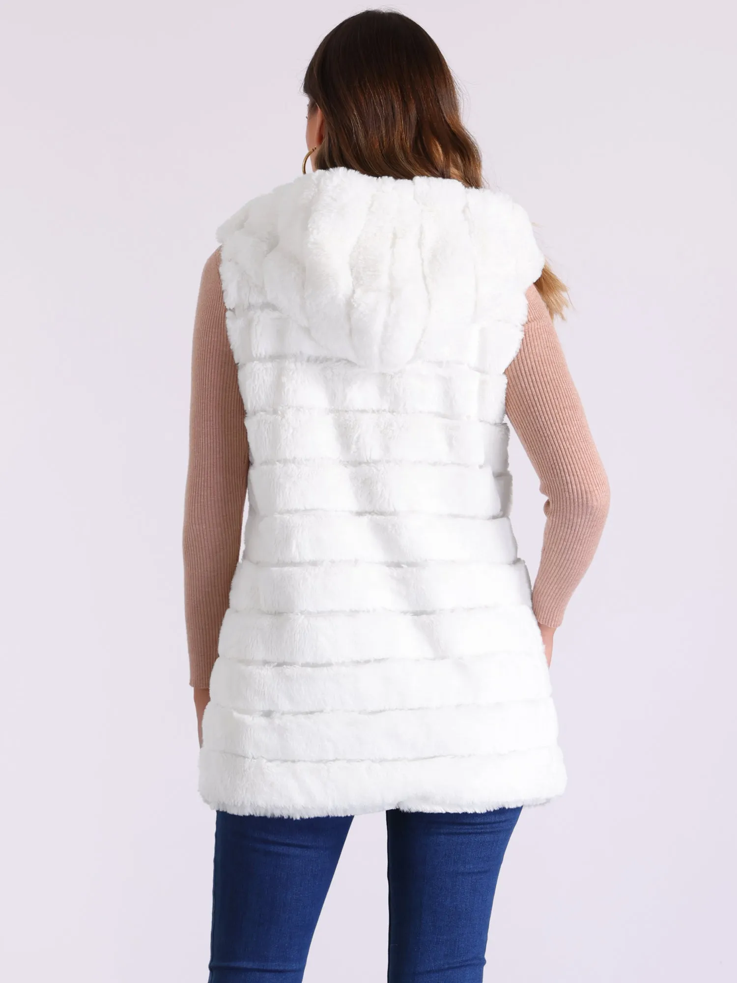 Faux Fur Sleeveless Zip Up Hooded Casual Vest sold by Allegra K product image thumbnail 3