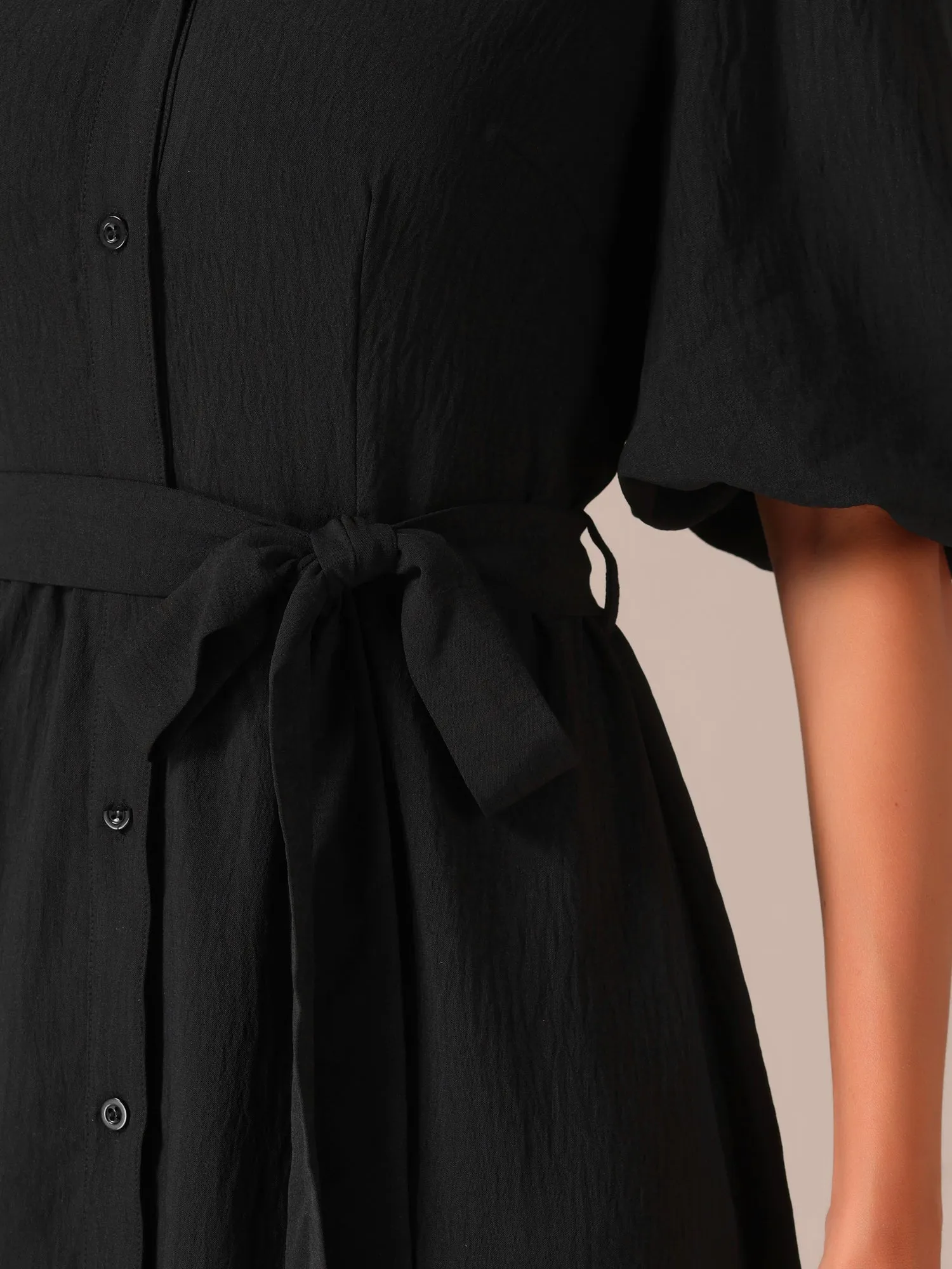 Belted Puff Short Sleeve Midi A-Line Shirt Dress sold by Allegra K product image thumbnail 4