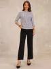 Tweed Plaid 3/4 Sleeves Button Decor Blouse sold by Allegra K