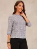 Tweed Plaid 3/4 Sleeves Button Decor Blouse sold by Allegra K