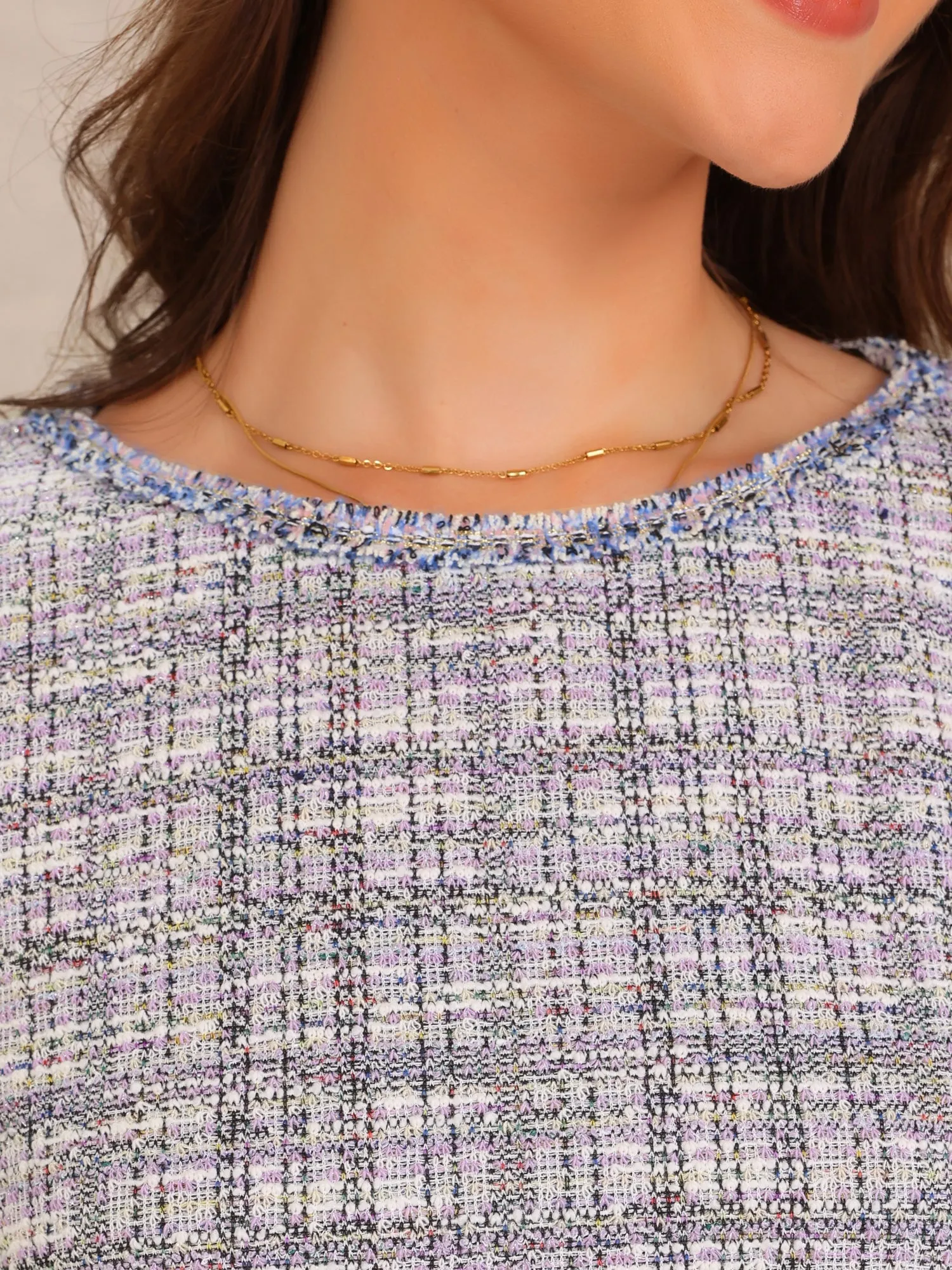 Tweed Plaid 3/4 Sleeves Button Decor Blouse sold by Allegra K product image thumbnail 4