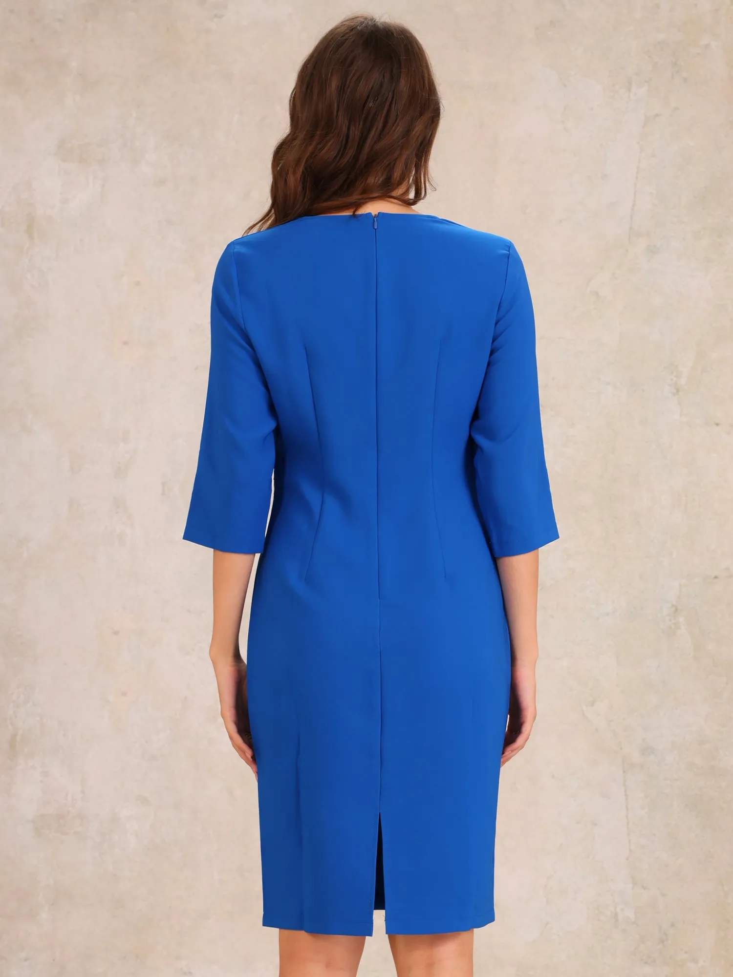 3/4 Sleeves V Neck Solid Color Midi Sheath Dress sold by Allegra K product image thumbnail 3