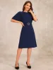 Short Sleeves Crew Neck Belted A-Line Midi Dress sold by Allegra K