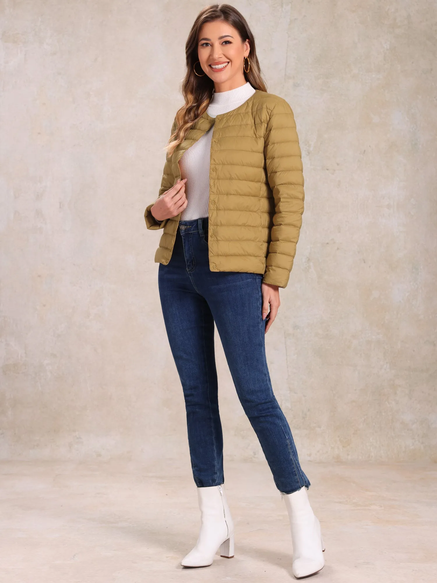 Lightweight Button Down Packable Long Sleeve Puffer Jacket sold by Allegra K product image thumbnail 2