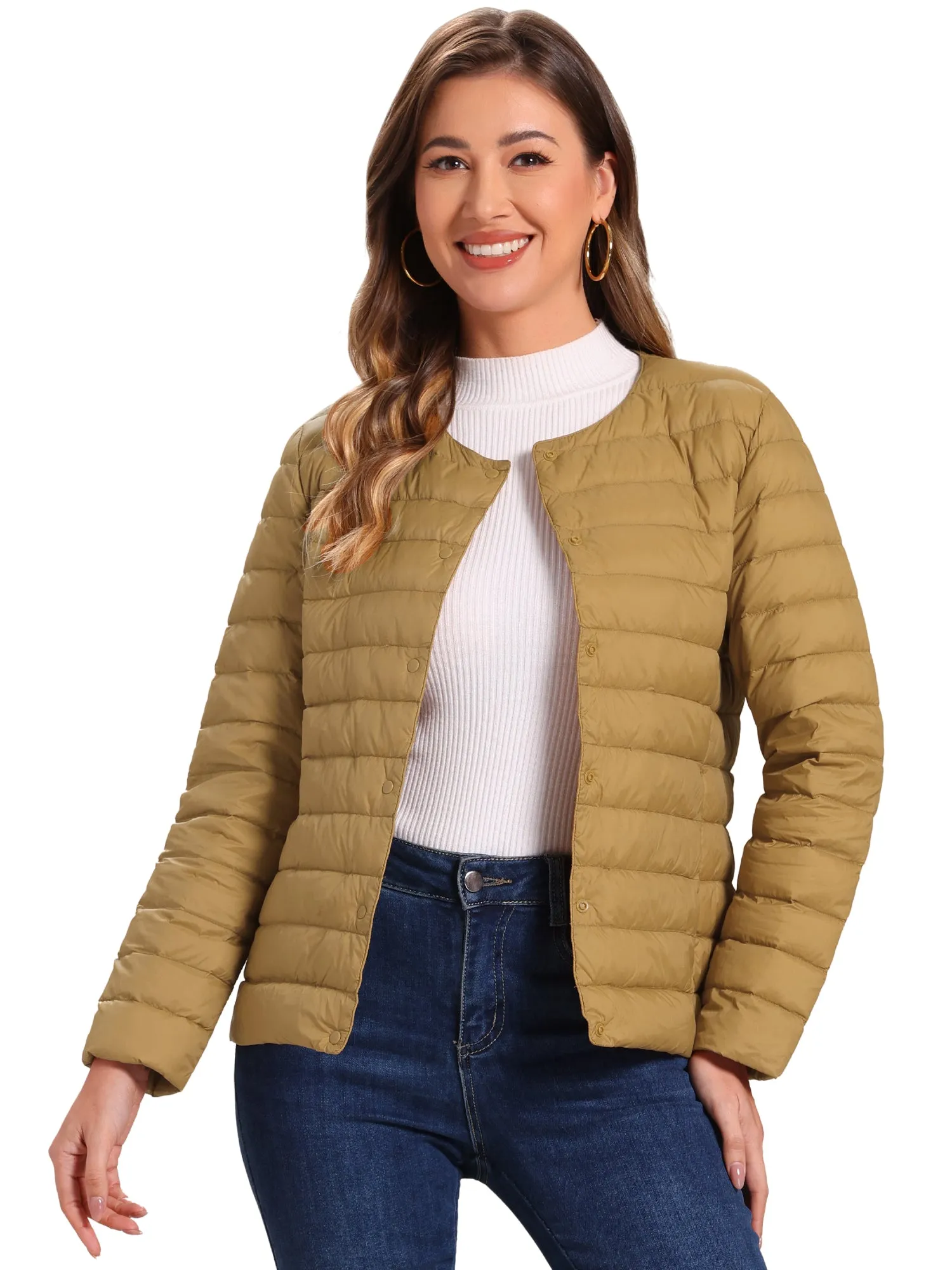 Lightweight Button Down Packable Long Sleeve Puffer Jacket sold by Allegra K product image thumbnail 5