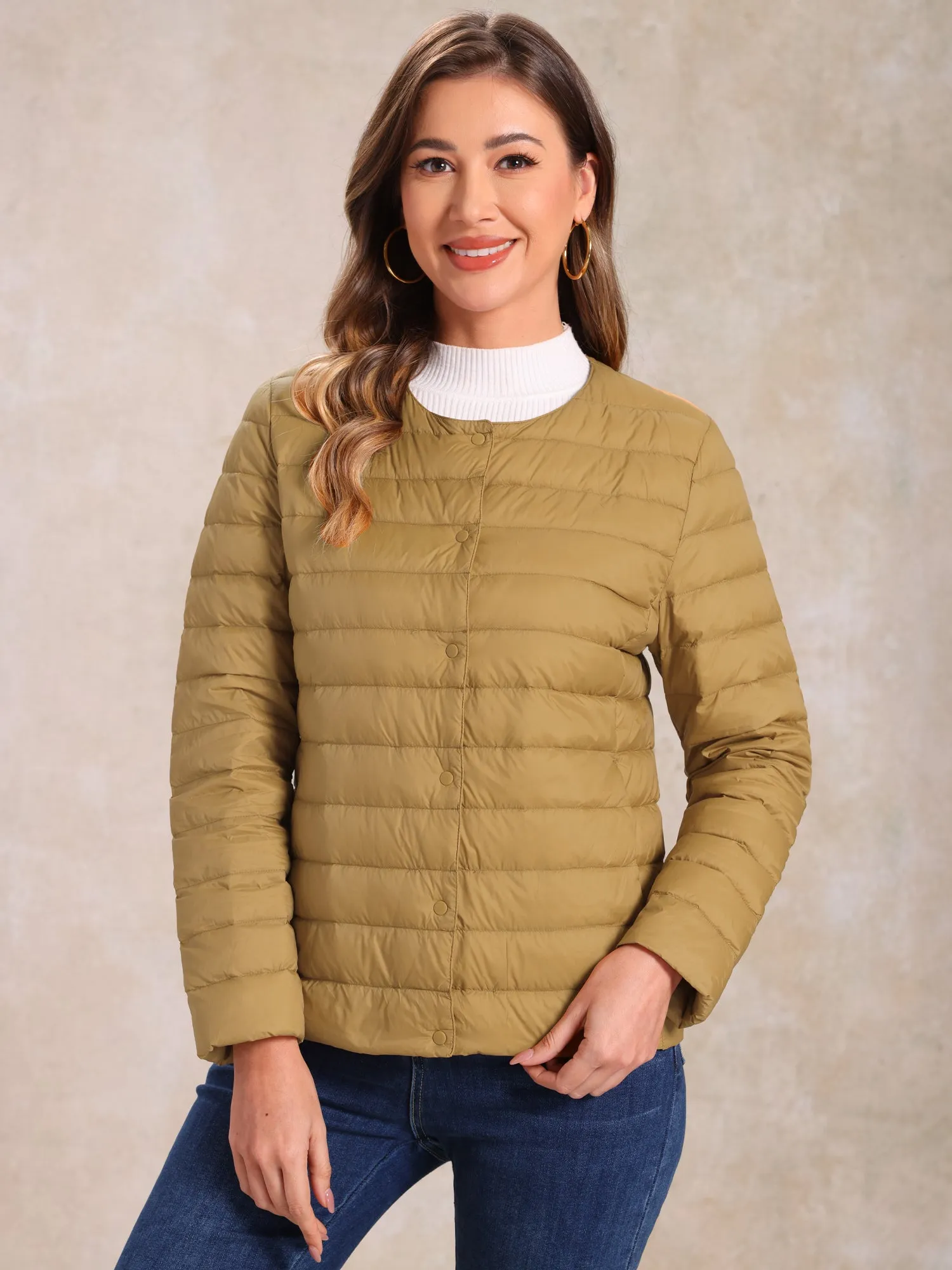 Lightweight Button Down Packable Long Sleeve Puffer Jacket sold by Allegra K