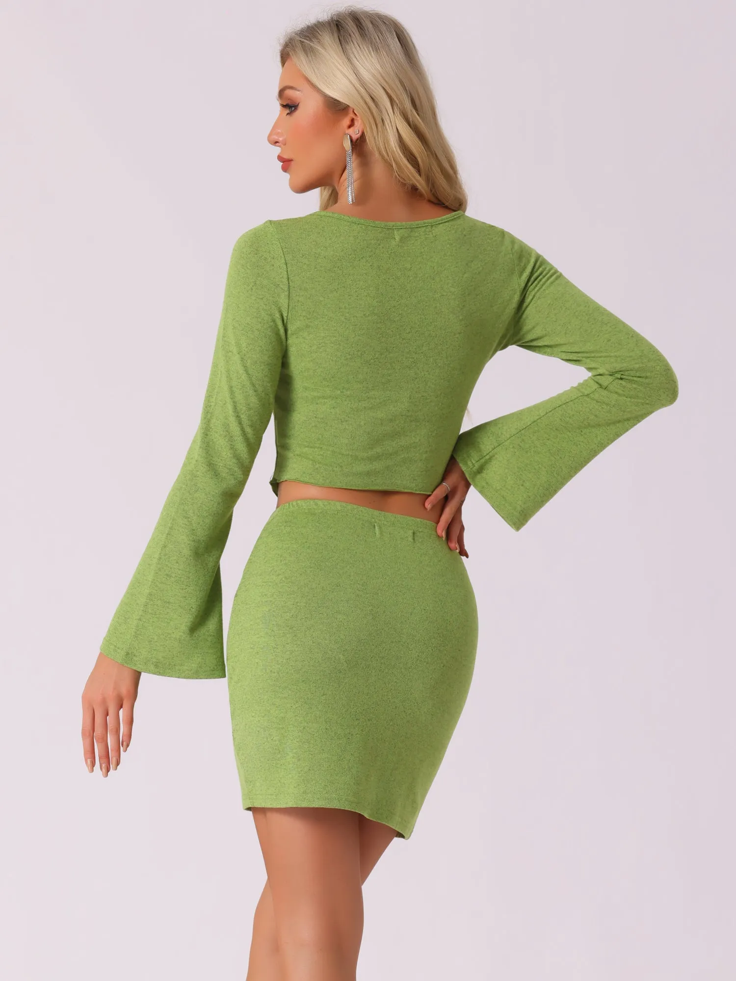 2 Pieces Twist V Neck Bell Sleeves Top & Mini Skirt Sets sold by Allegra K product image thumbnail 3