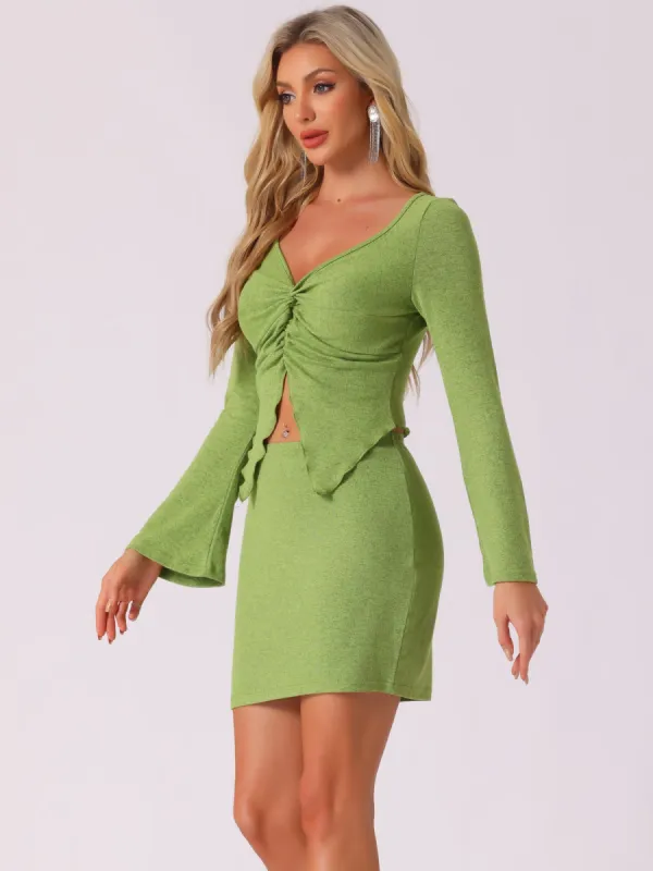2 Pieces Twist V Neck Bell Sleeves Top & Mini Skirt Sets sold by Allegra K