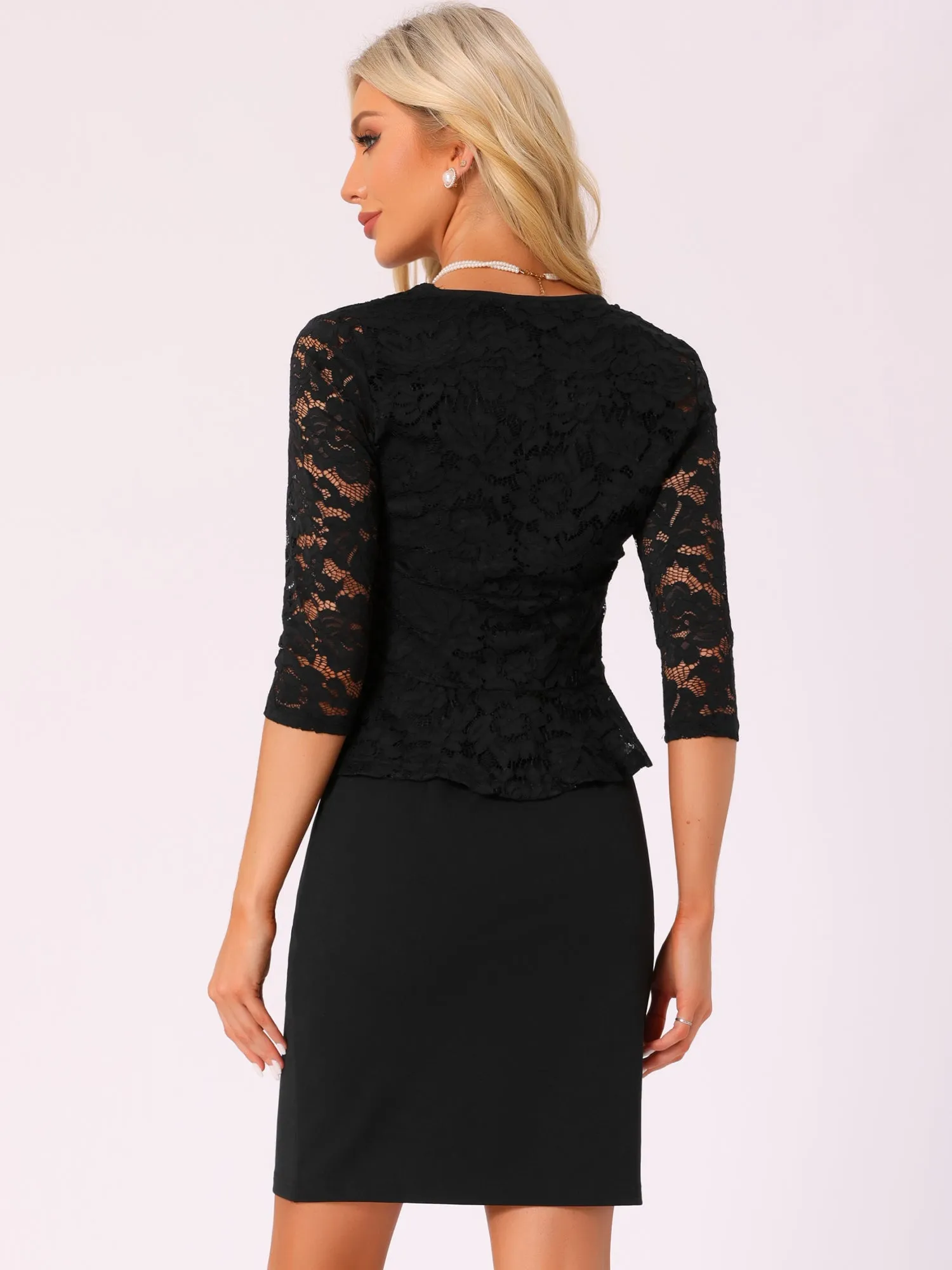 2 Pieces 3/4 Sleeves Lace Shurgs & Sleeveless Midi Sheath Dress Set sold by Allegra K product image thumbnail 2