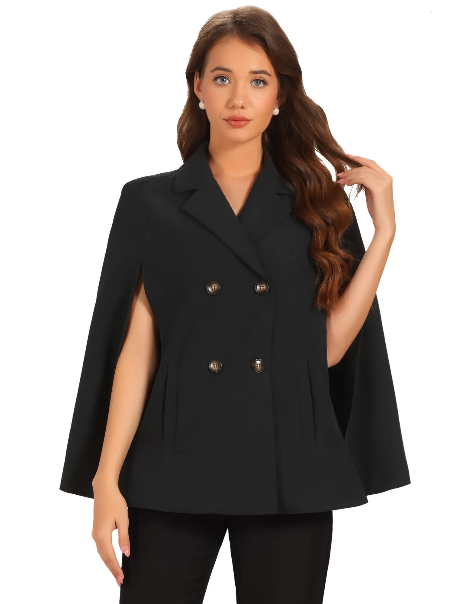 Double Breasted Notched Lapel Collar Office Cloak Cape Blazer sold by Allegra K product image thumbnail 5