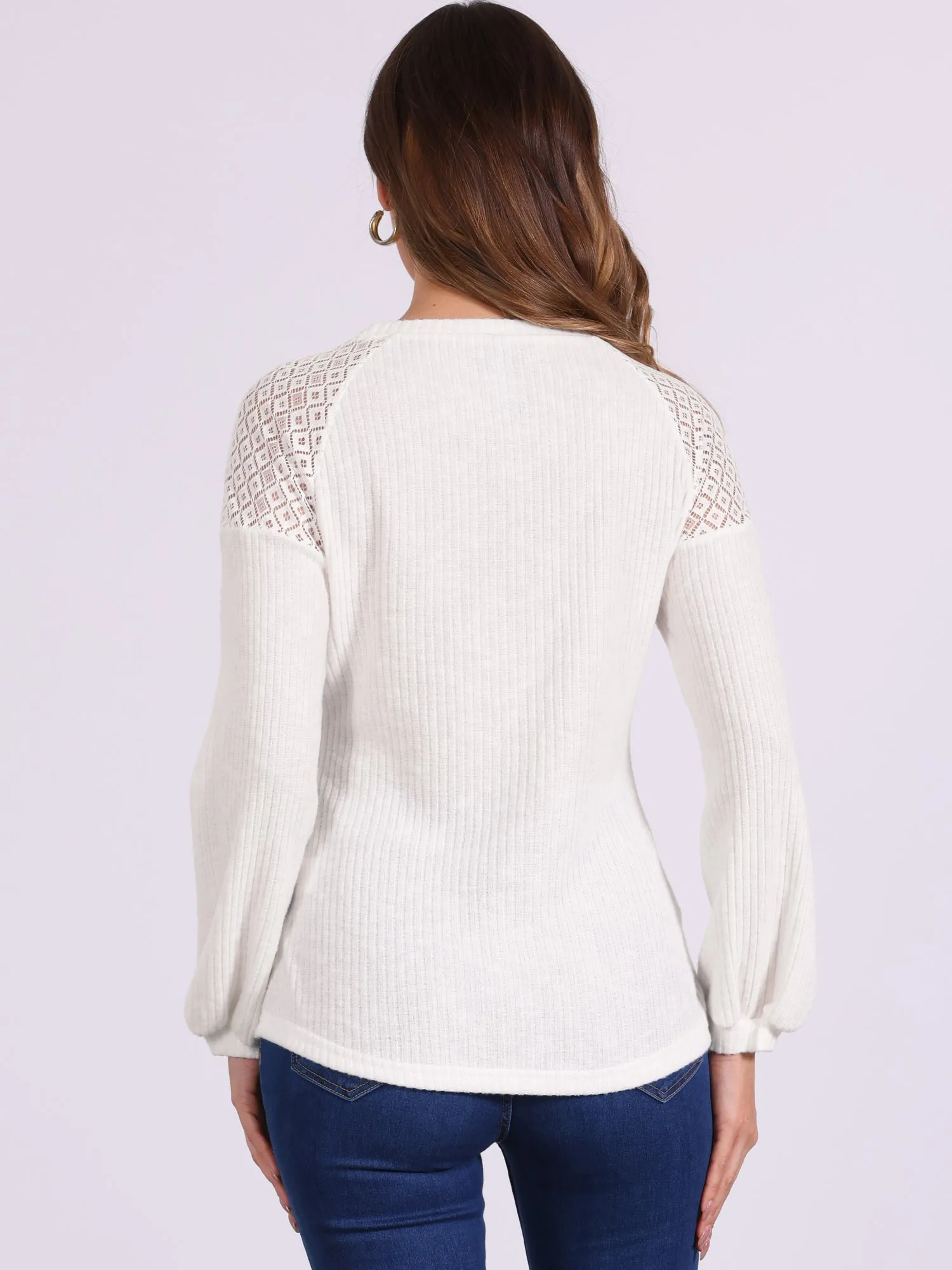 Lace-Trimmed Button Decor Long Sleeve Knit Sweater sold by Allegra K product image thumbnail 3