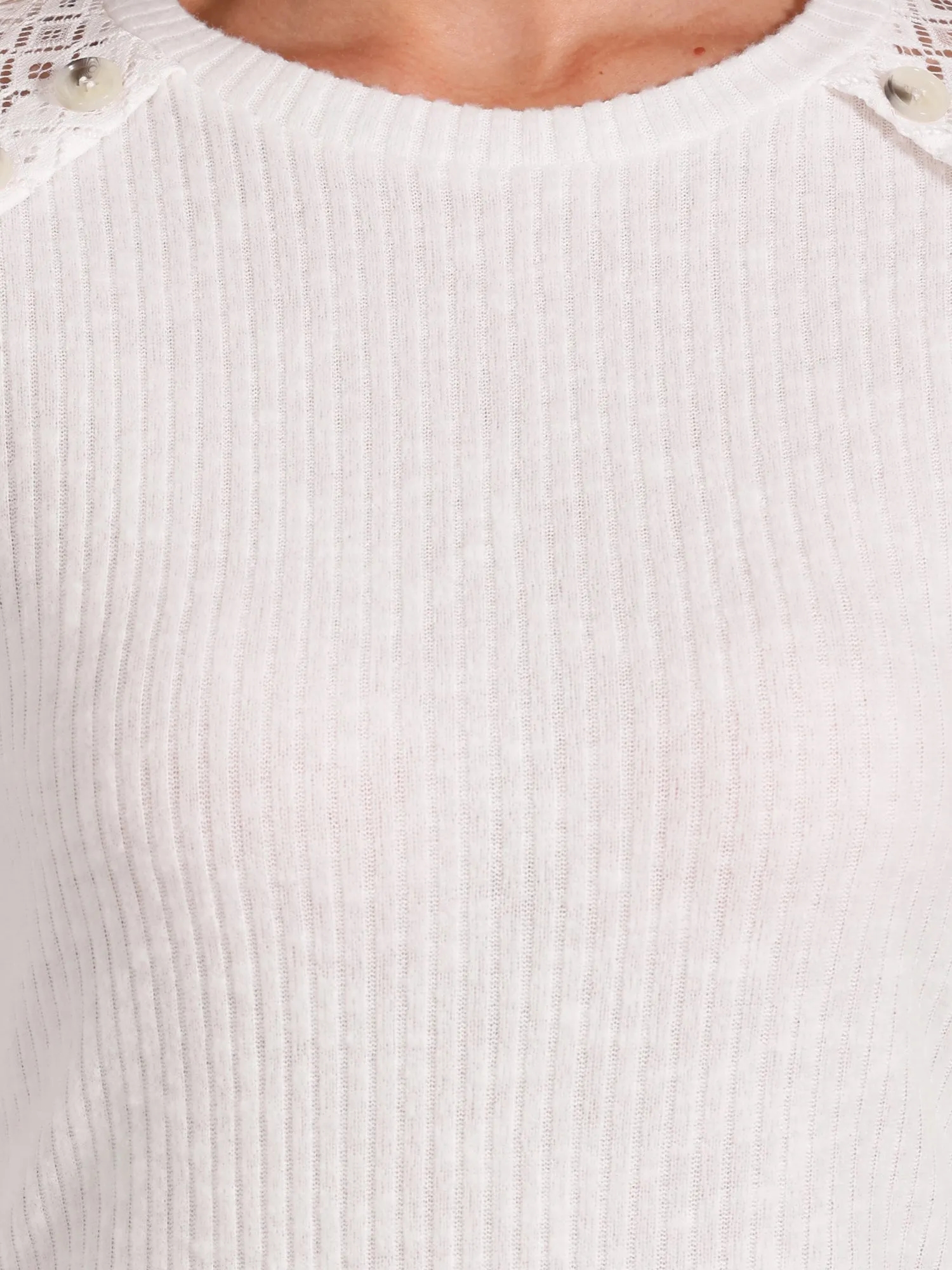 Lace-Trimmed Button Decor Long Sleeve Knit Sweater sold by Allegra K product image thumbnail 4