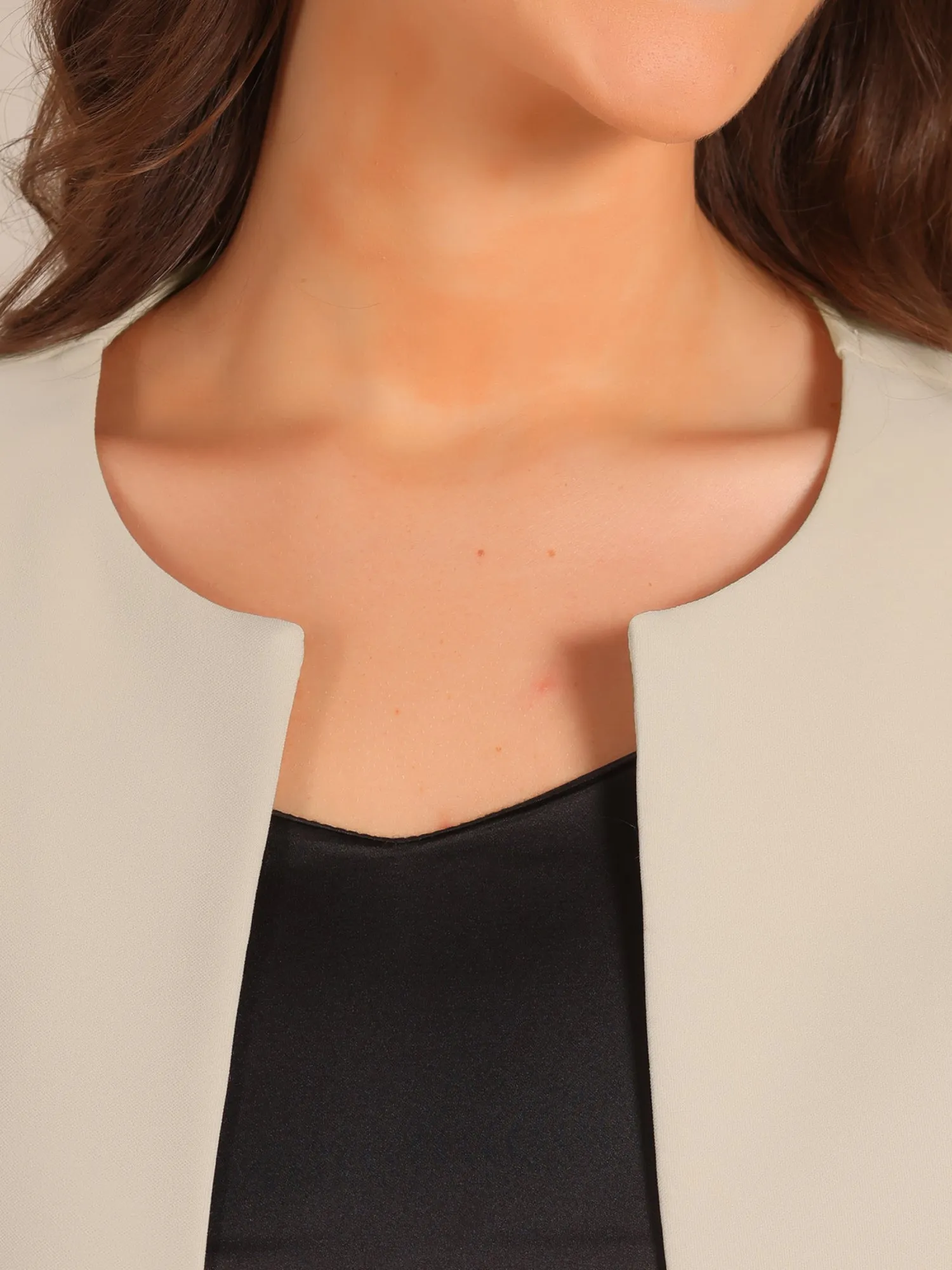 Open Front Glitter 3/4 Sleeves Collarless Cropped Jacket sold by Allegra K product image thumbnail 4