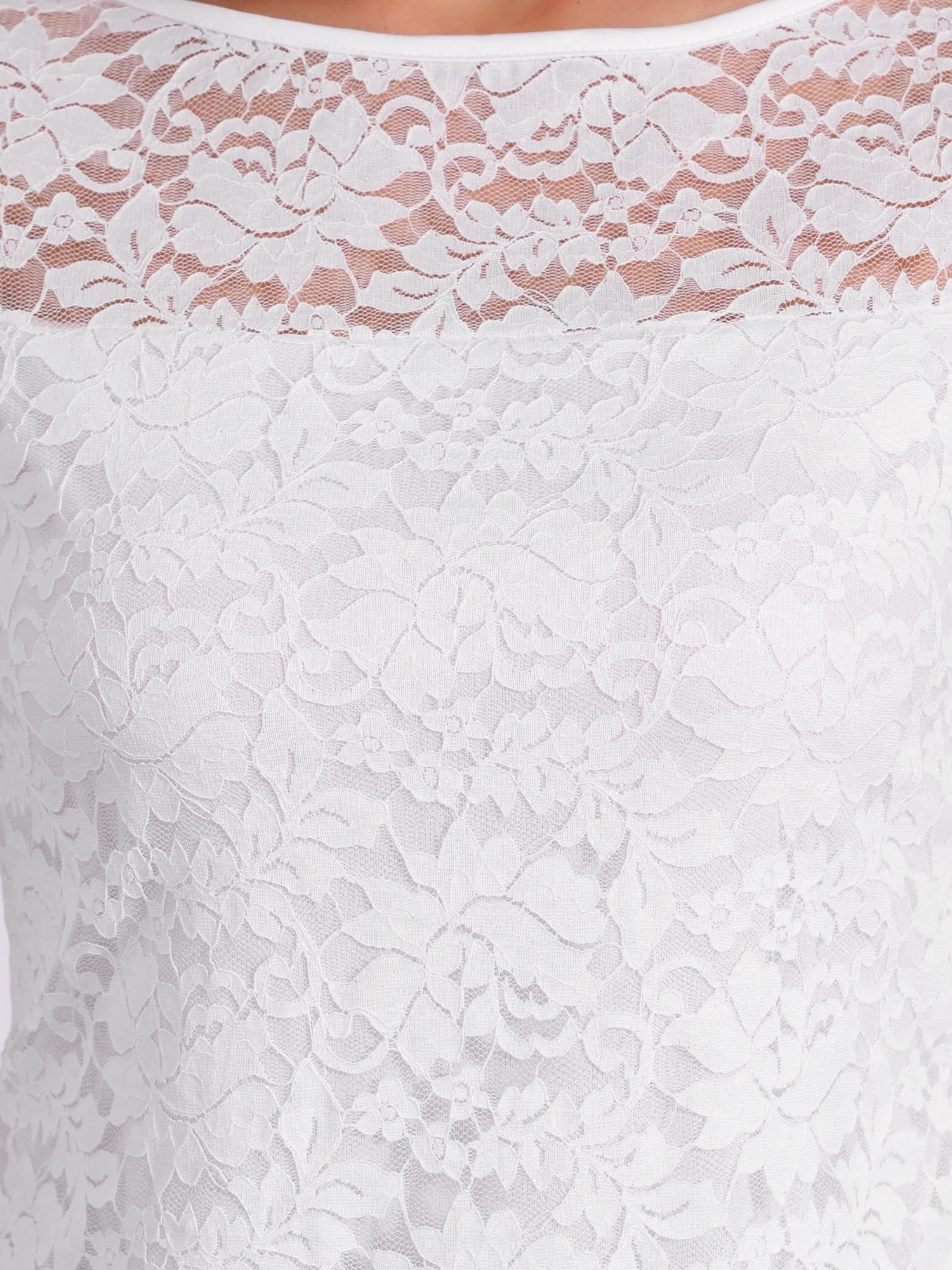Floral Lace Sheer 3/4 Sleeve Boat Neck Blouse sold by Allegra K product image thumbnail 4