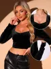Ruched Long Sleeve Velvet Cropped Tops sold by Allegra K
