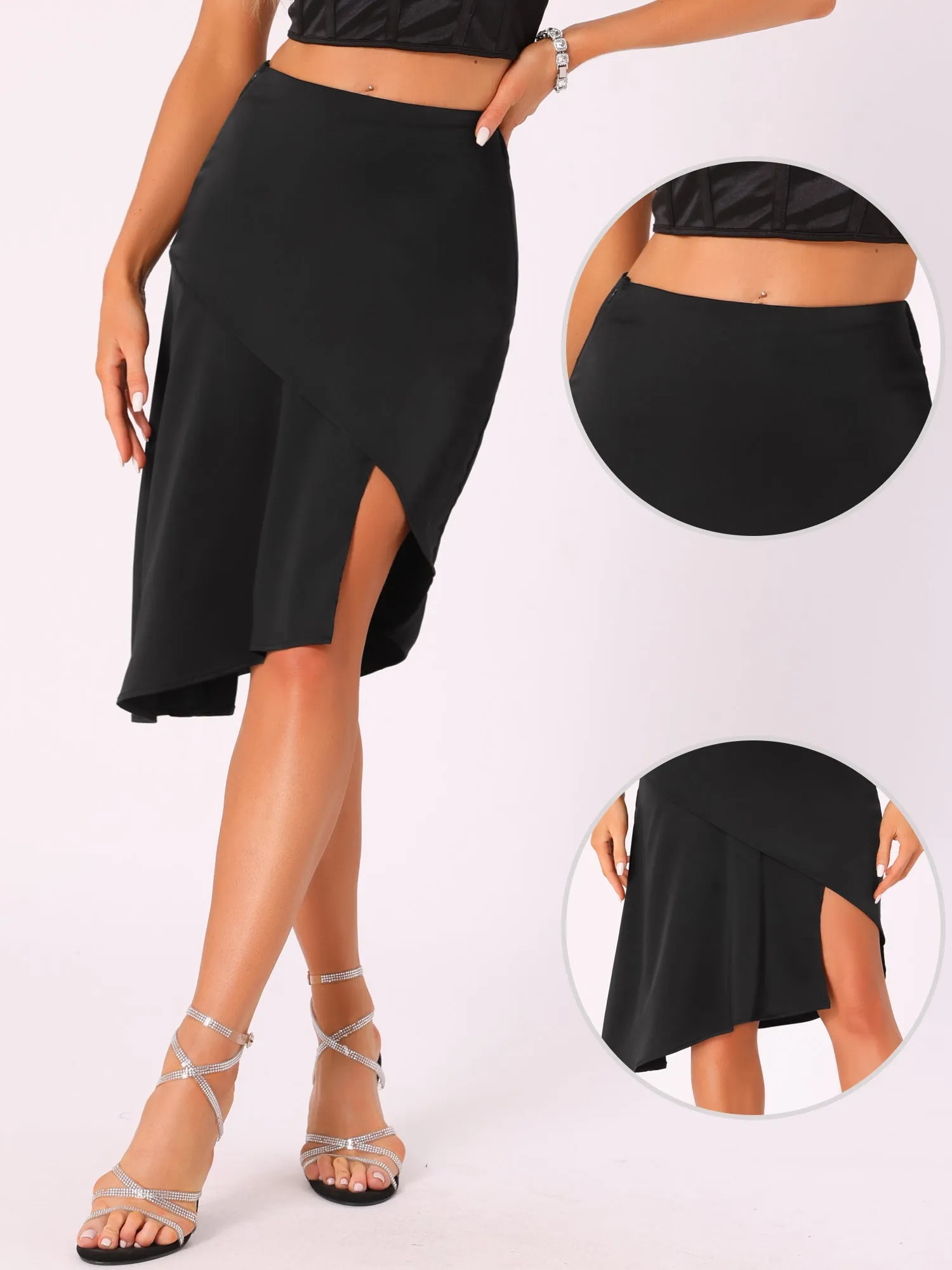 Satin High Waist Asymmetric A-Line Flowy Skirts sold by Allegra K product image thumbnail 2