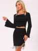 Flounce Long Sleeves Ruched Tie Back Crop Tops sold by Allegra K