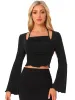 Flounce Long Sleeves Ruched Tie Back Crop Tops sold by Allegra K