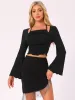 Flounce Long Sleeves Ruched Tie Back Crop Tops sold by Allegra K