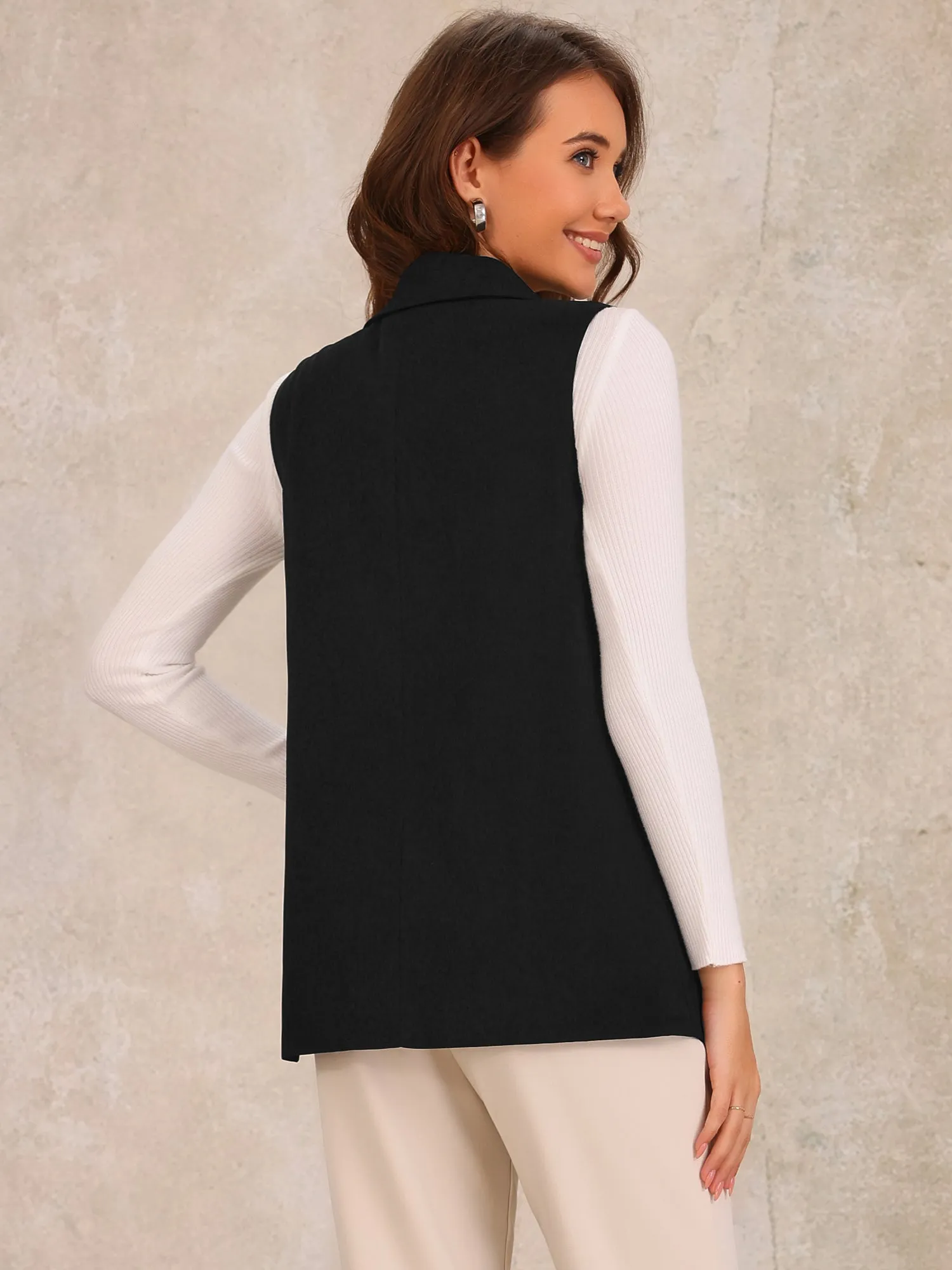 Sleeveless Shawl Collar Open Front Work Office Vest sold by Allegra K product image thumbnail 3