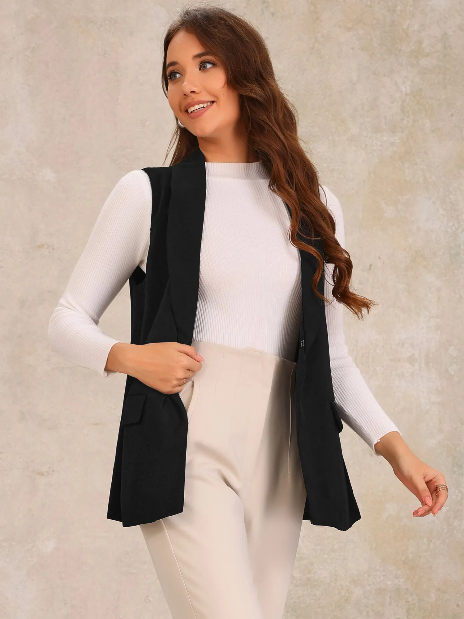 Sleeveless Shawl Collar Open Front Work Office Vest sold by Allegra K product image thumbnail 2