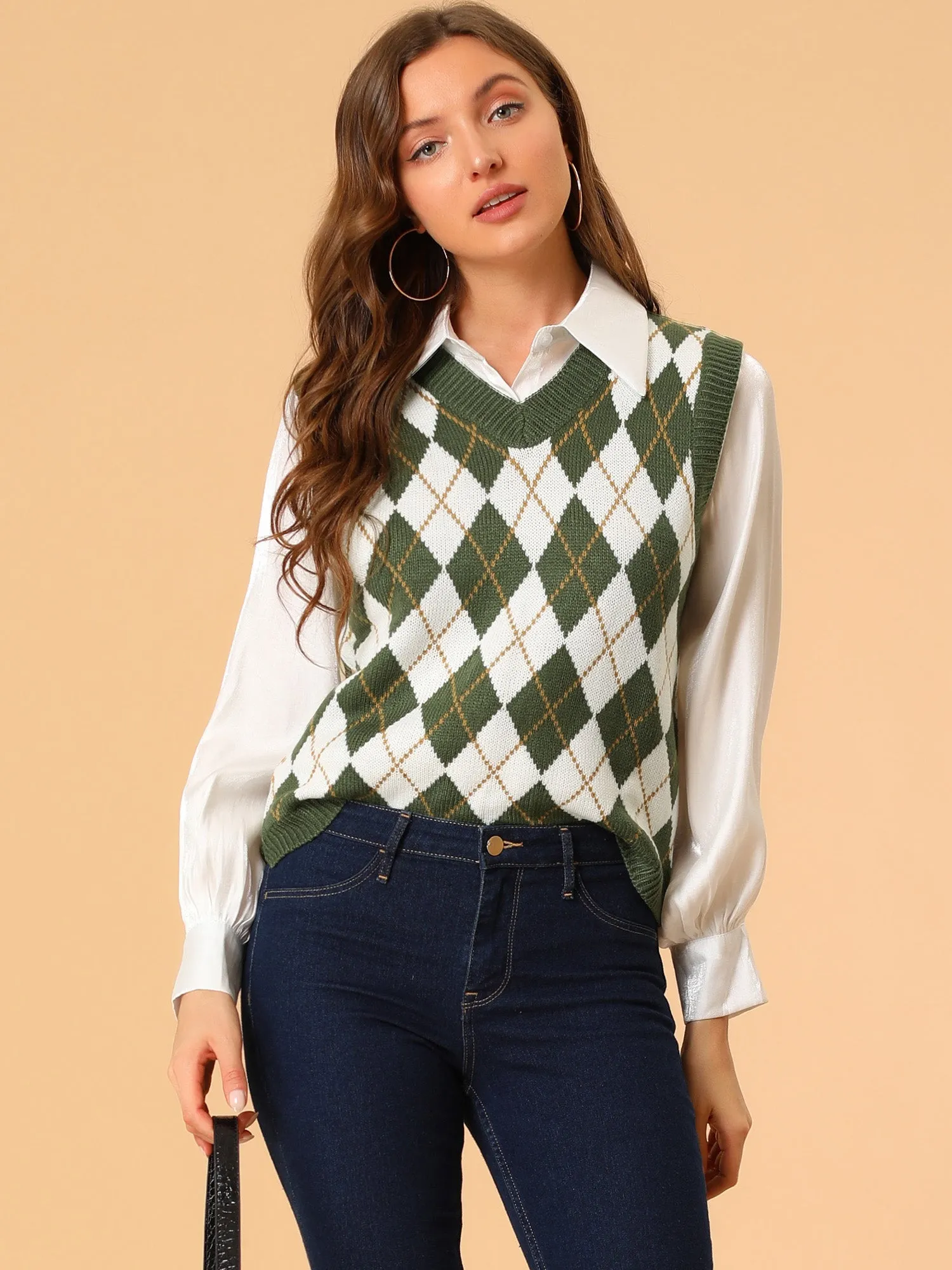 Plaid Check Halloween Knit Argyle Sleeveless Sweater Vest sold by Allegra K product image thumbnail 2