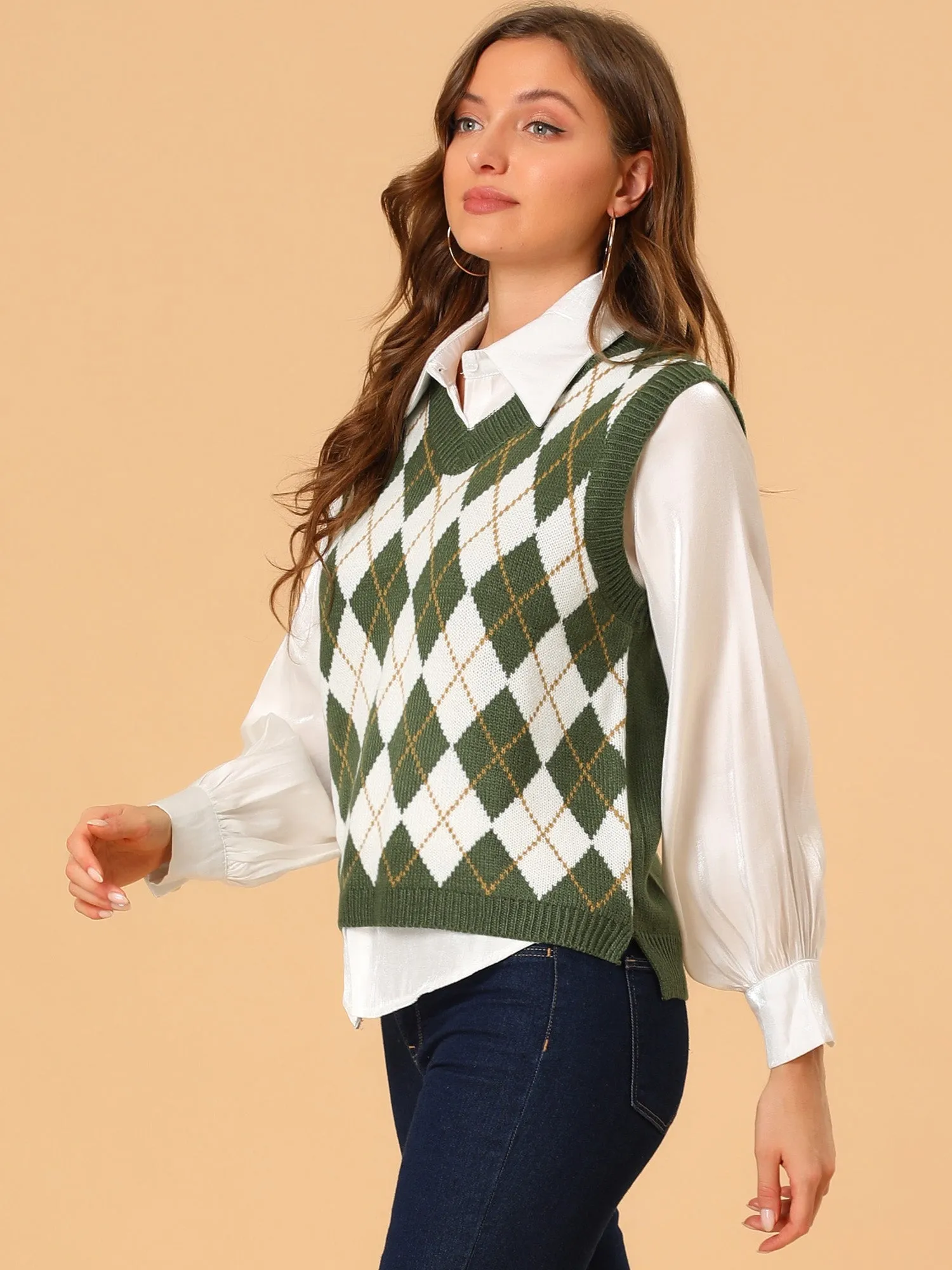 Plaid Check Halloween Knit Argyle Sleeveless Sweater Vest sold by Allegra K product image thumbnail 4