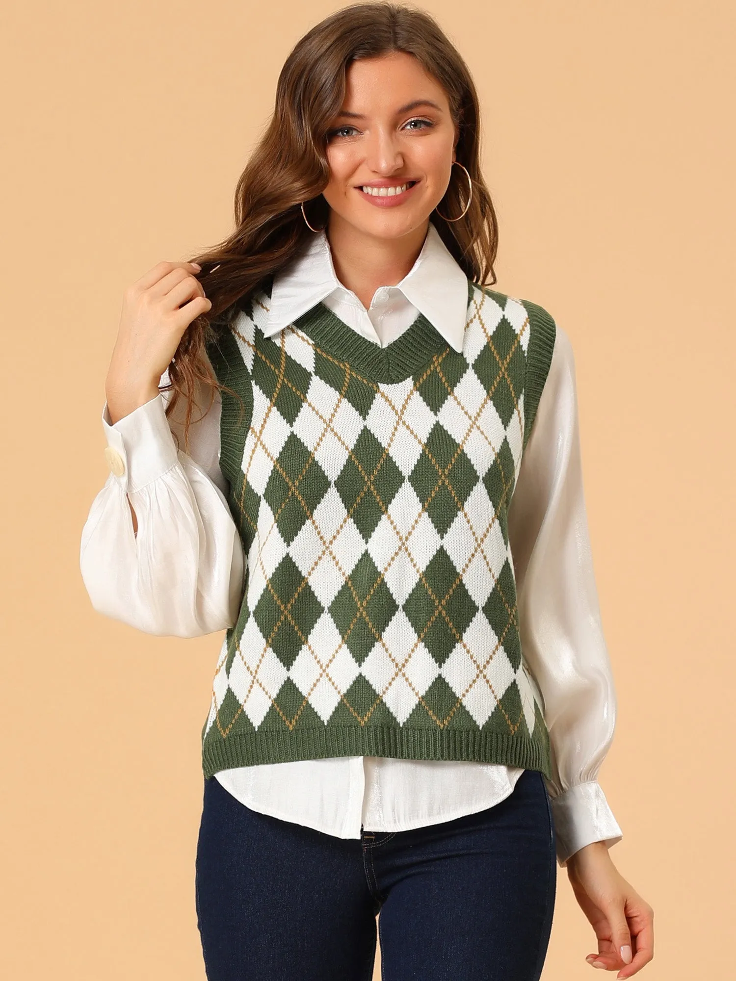 Plaid Check Halloween Knit Argyle Sleeveless Sweater Vest sold by Allegra K product image thumbnail 3