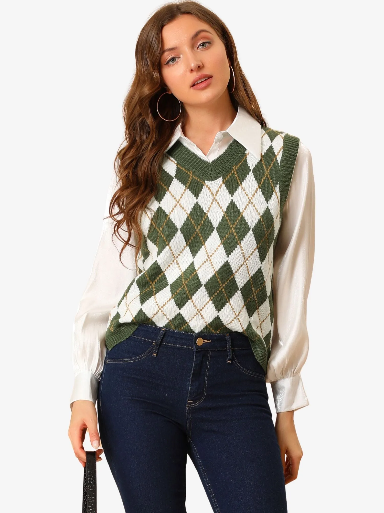 Plaid Check Halloween Knit Argyle Sleeveless Sweater Vest sold by Allegra K