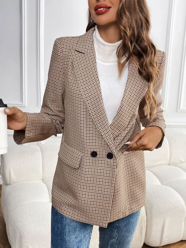 Notched Lapel Double Breasted Long Sleeves Blazer sold by Allegra K